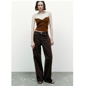 NWT Zara Relaxed wide leg brown jeans. Sz4